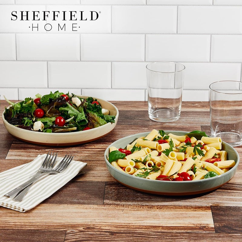Sheffield Home طقم 4 أطباق باستا مسطحة من شيفيلد هوم من الخزف الحجري أنيقة سعة 35 أونصة لأطباق العشاء والسلطة وغيرها آمنة في غسالة الصحون والميكروويف والفرن متينة للاستخدام اليومي والمناسبات الخاصة بألوان محايدة متنوعة - Image 2
