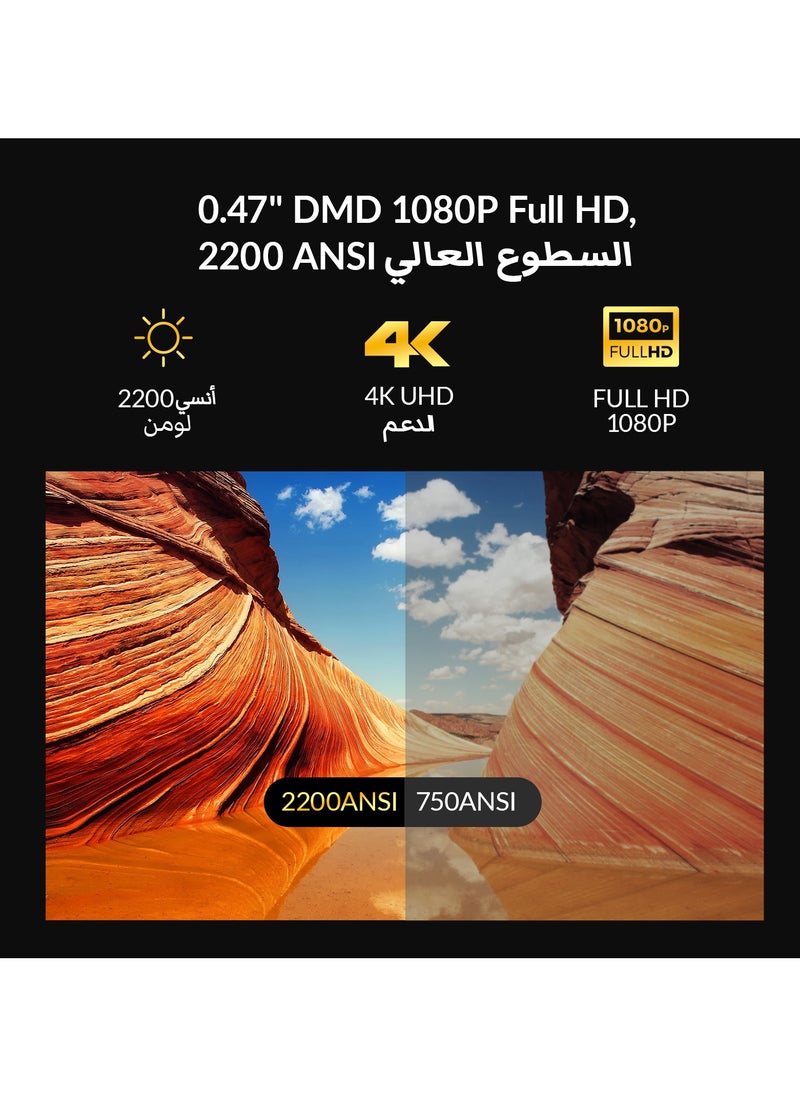 باينتيك - جهاز عرض BYINTEK R90 Max Native Full HD 1920 * 1080p DLP، جهاز عرض ثلاثي الأبعاد مع تركيز تلقائي TOF وميكروفون، 2200 ANSI، Android 11.0، دعم 4K، للسينما المنزلية/KTV/الأعمال/الألعاب/PowerPoint - Image 1