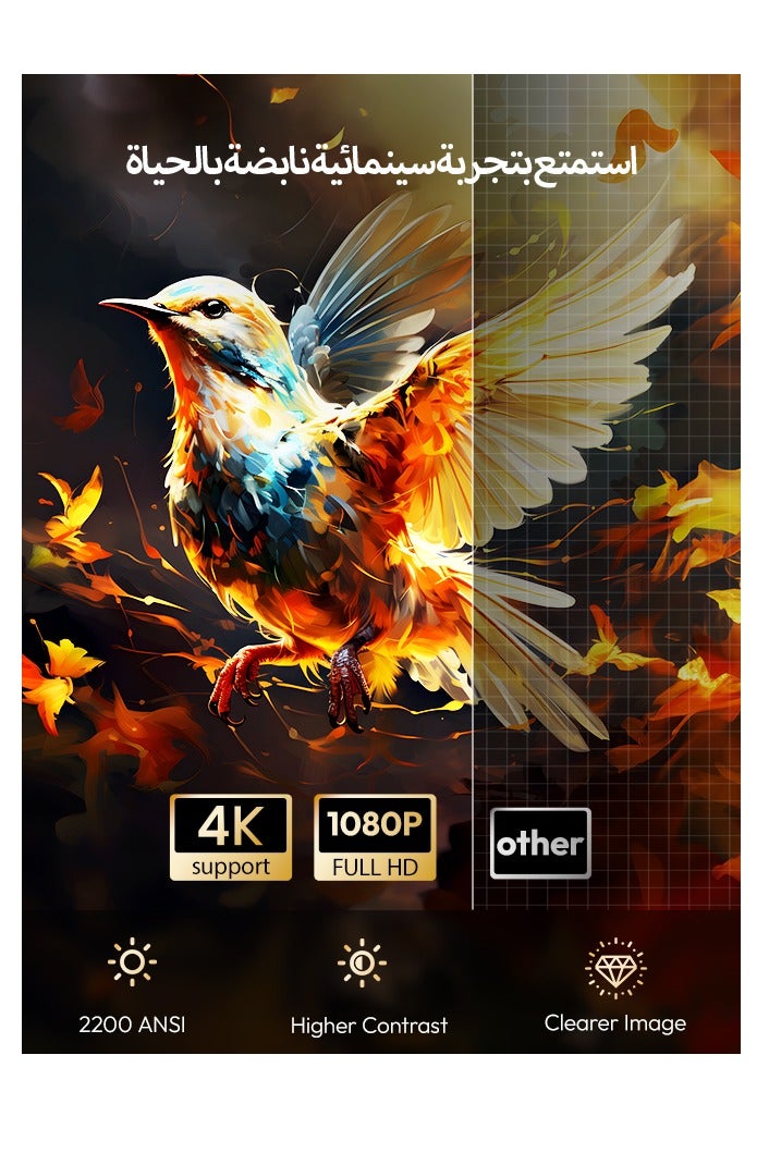 باينتيك جهاز عرض BYINTEK R90 Max Native Full HD 1920 * 1080p DLP، جهاز عرض ثلاثي الأبعاد مع تركيز تلقائي TOF وميكروفون، 2200 ANSI، Android 11.0، دعم 4K، للسينما المنزلية/KTV/الأعمال/الألعاب/PowerPoint - Image 2
