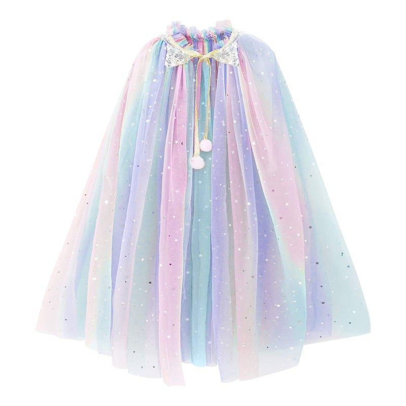 PHOGARY Princess Cape Colorful Princess Cloak Sparkling Sequins Tulle Cape Carnival Birthday Party Cosplay Costume Fancy Dress Princess Dress Up for Girls70 cm