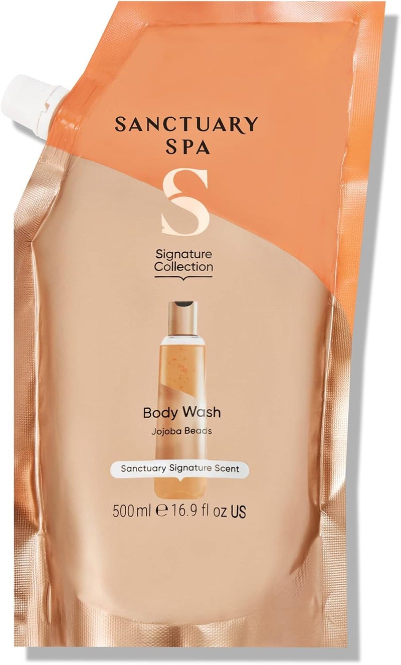 Sanctuary Spa Shower Gel Refill Pouch No Mineral Oil Cruelty Free Natural Vegan Body Wash for Women 500ml Orange