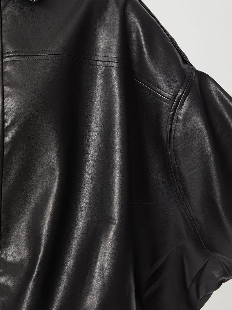 Happiness İstanbul Black ISTANBUL Faux Leather Biker Jacket with Zipper Closure for Women | Best Price UAE