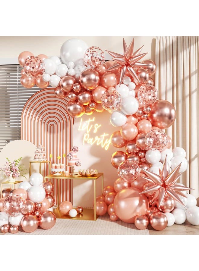 LANGASQUE Rose Gold Balloon Garland Kit, 140Pcs Pearl Metallic Pink and White Confetti Balloons With Stars for Birthday Mothers Day Birdal Shower Wedding Sweet 16 Graduation Party Decorations - Image 1