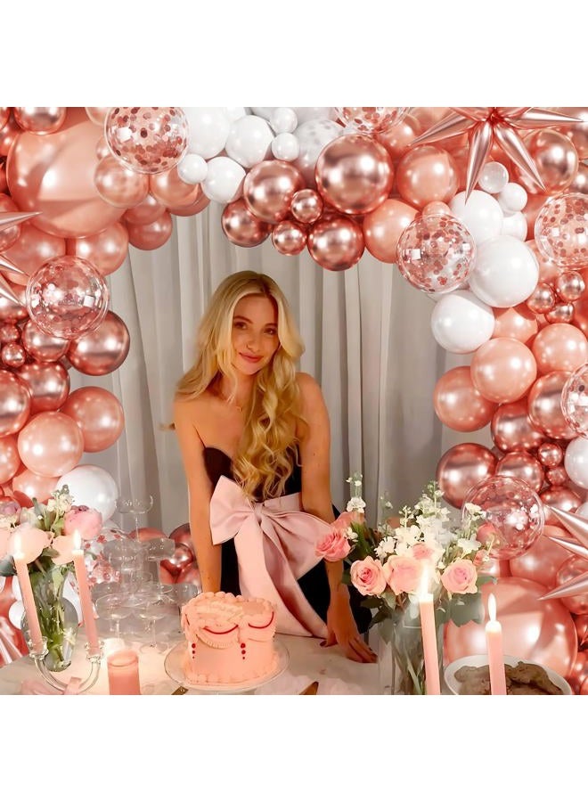 LANGASQUE Rose Gold Balloon Garland Kit, 140Pcs Pearl Metallic Pink and White Confetti Balloons With Stars for Birthday Mothers Day Birdal Shower Wedding Sweet 16 Graduation Party Decorations - Image 2