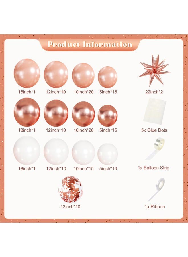 LANGASQUE Rose Gold Balloon Garland Kit, 140Pcs Pearl Metallic Pink and White Confetti Balloons With Stars for Birthday Mothers Day Birdal Shower Wedding Sweet 16 Graduation Party Decorations - Image 4