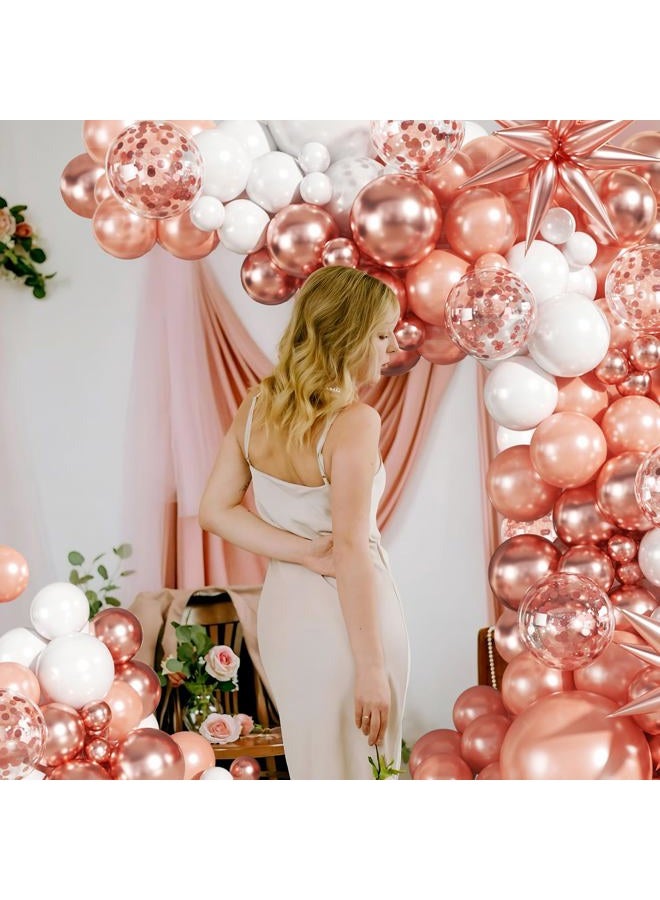 LANGASQUE Rose Gold Balloon Garland Kit, 140Pcs Pearl Metallic Pink and White Confetti Balloons With Stars for Birthday Mothers Day Birdal Shower Wedding Sweet 16 Graduation Party Decorations - Image 3