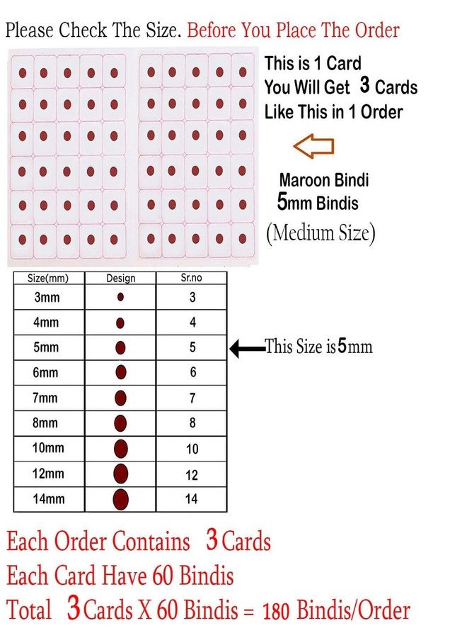 Vama Fashions Velvet Maroon Round Plain Bindis Kumkum Sticker Bindi for Girls & Women (Size 5mm,Pack of 180 Bindis) - Image 3