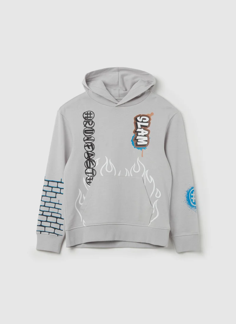 Ovs Sweatshirt with hood and ''RunFastâ€ print