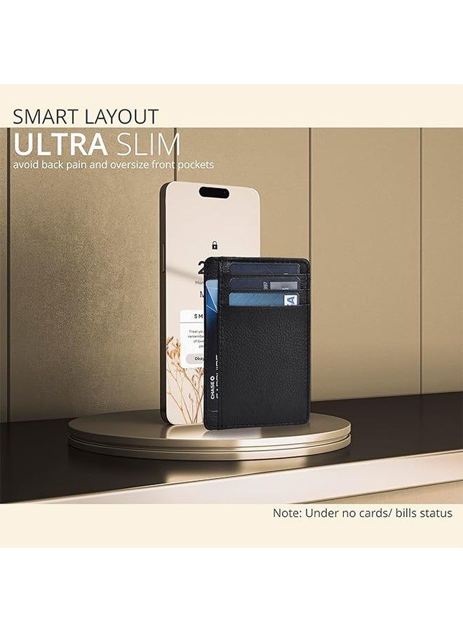 Real Leather Slim Minimalist Wallet for Men and Women Blocking Front Pocket Thin Credit Card Holder Stylish Wallets - Image 2