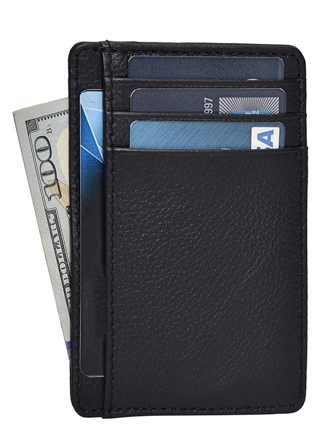 Real Leather Slim Minimalist Wallet for Men and Women Blocking Front Pocket Thin Credit Card Holder Stylish Wallets - Image 1