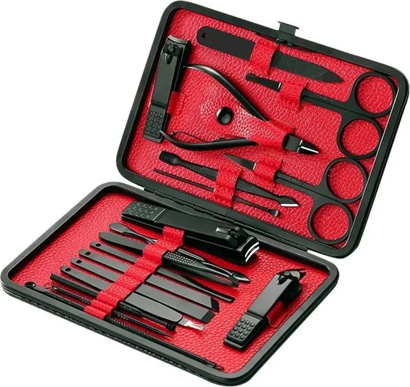 Safestore Stainless Steel Manicure Pedicure Set with Leather Case Hand Toe Nail Clipper 18 Pieces