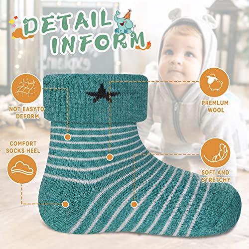 Eocom 6 Pairs Baby Boys Girls Wool Socks Infant Toddlers Kids Unisex Winter Thick Soft Warm Thermal Crew Socks (0-1 Years, Stripe) - Image 5