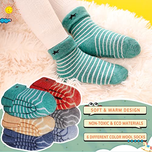 Eocom 6 Pairs Baby Boys Girls Wool Socks Infant Toddlers Kids Unisex Winter Thick Soft Warm Thermal Crew Socks (0-1 Years, Stripe) - Image 2