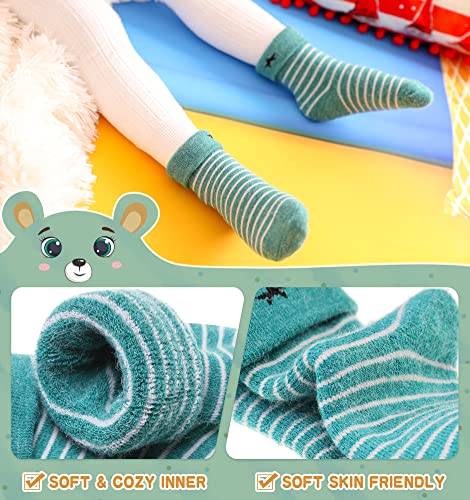 Eocom 6 Pairs Baby Boys Girls Wool Socks Infant Toddlers Kids Unisex Winter Thick Soft Warm Thermal Crew Socks (0-1 Years, Stripe) - Image 3