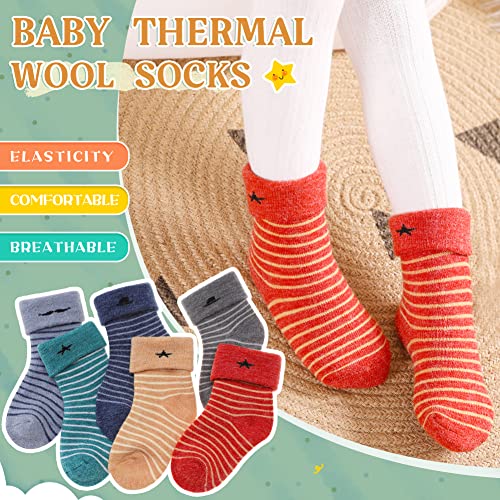 Eocom 6 Pairs Baby Boys Girls Wool Socks Infant Toddlers Kids Unisex Winter Thick Soft Warm Thermal Crew Socks (0-1 Years, Stripe) - Image 4