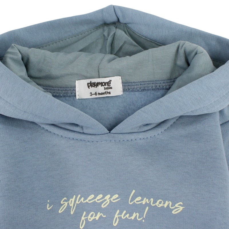 playmore Unisex Baby Hoodie – Baby Blue with “I Squeeze Lemons for Fun!” Print - Image 2