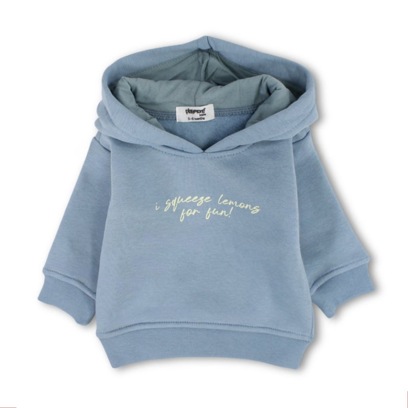 playmore Unisex Baby Hoodie – Baby Blue with “I Squeeze Lemons for Fun!” Print - Image 1