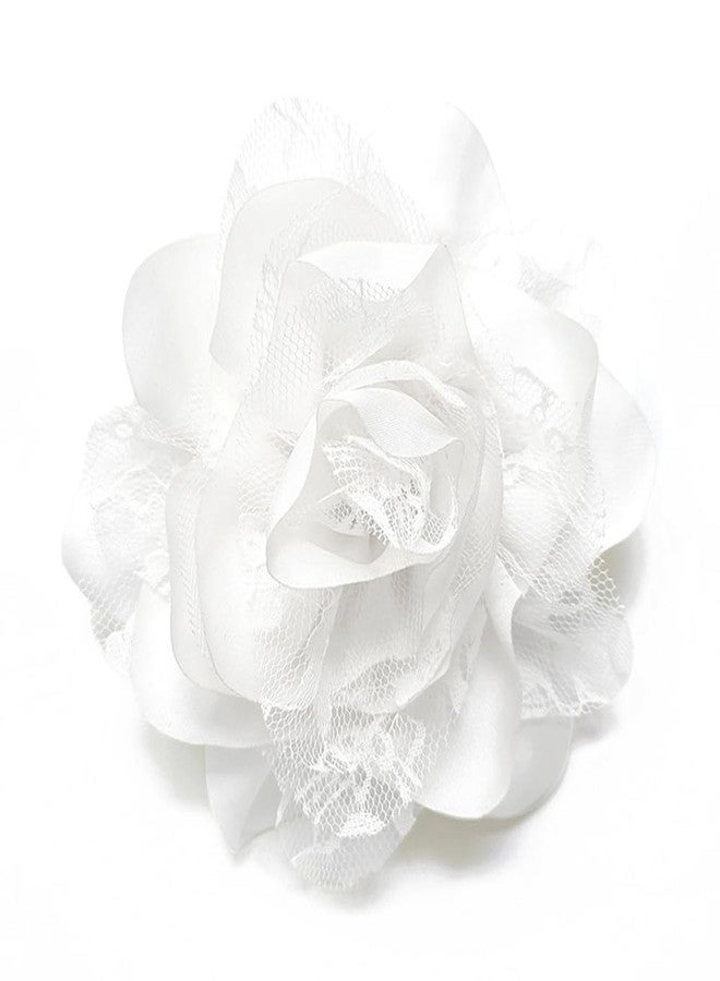 OIDIMS 11cm Extra Large Rose Flower Brooches Lapel Pins Dainty Satin Fabric Lace Flower Hair Clips Elegant Brooch Big Camellia Flowers Brooch for Women Wedding Party Dance Clothes Accessories Jewelry (White) - Image 1