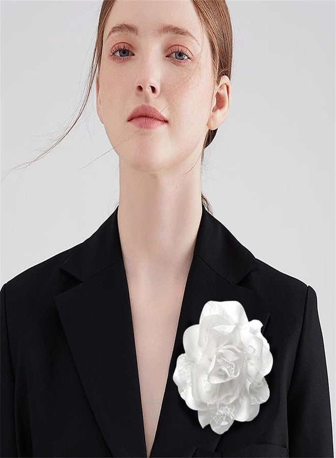 OIDIMS 11cm Extra Large Rose Flower Brooches Lapel Pins Dainty Satin Fabric Lace Flower Hair Clips Elegant Brooch Big Camellia Flowers Brooch for Women Wedding Party Dance Clothes Accessories Jewelry (White) - Image 3