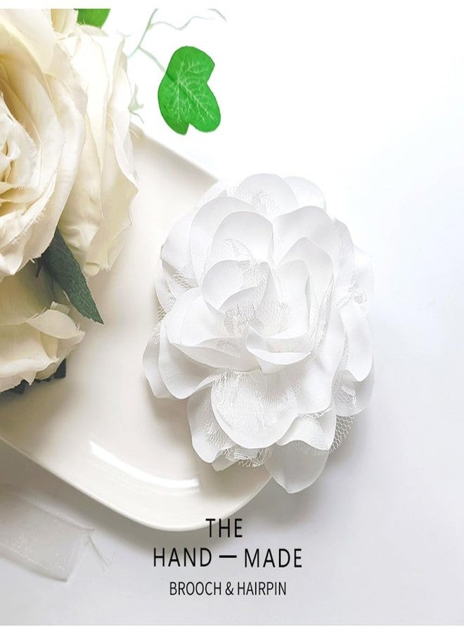 OIDIMS 11cm Extra Large Rose Flower Brooches Lapel Pins Dainty Satin Fabric Lace Flower Hair Clips Elegant Brooch Big Camellia Flowers Brooch for Women Wedding Party Dance Clothes Accessories Jewelry (White) - Image 4