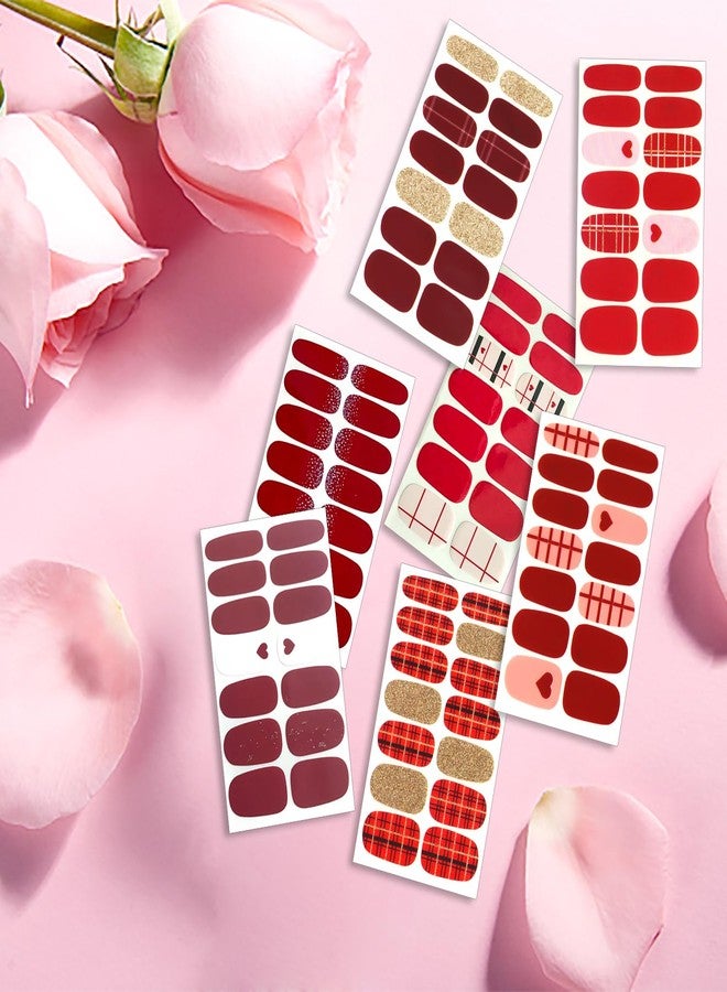 SILPECWEE 16 Sheets Nail Polish Strips Red Plaid Solid Color Nail Wraps for Women Self Adhesive Nail Polish Stickers Gel Nail Strips Fingernail Manicure Sticker Nail Art - Image 4