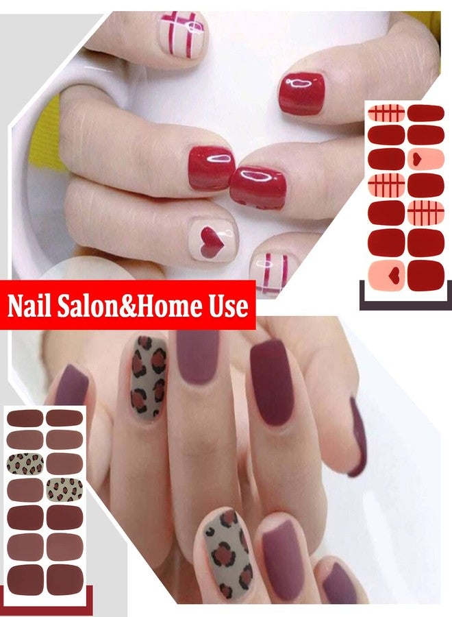 SILPECWEE 16 Sheets Nail Polish Strips Red Plaid Solid Color Nail Wraps for Women Self Adhesive Nail Polish Stickers Gel Nail Strips Fingernail Manicure Sticker Nail Art - Image 3