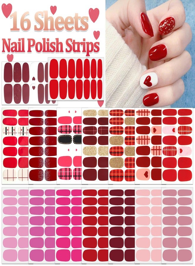 SILPECWEE 16 Sheets Nail Polish Strips Red Plaid Solid Color Nail Wraps for Women Self Adhesive Nail Polish Stickers Gel Nail Strips Fingernail Manicure Sticker Nail Art - Image 2