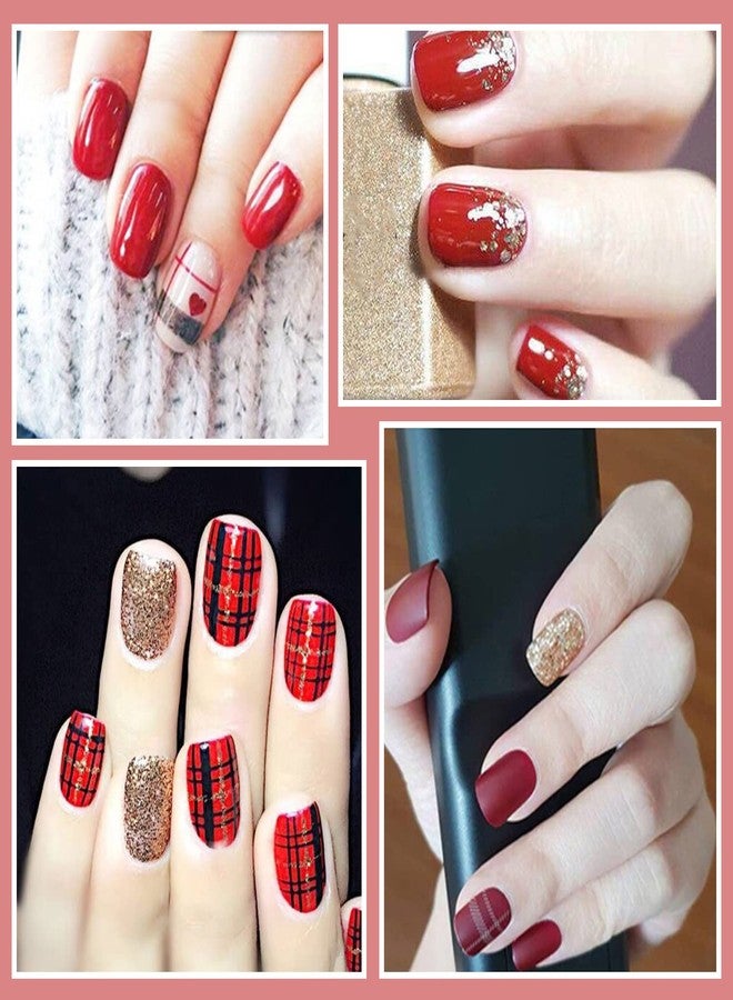 SILPECWEE 16 Sheets Nail Polish Strips Red Plaid Solid Color Nail Wraps for Women Self Adhesive Nail Polish Stickers Gel Nail Strips Fingernail Manicure Sticker Nail Art - Image 5