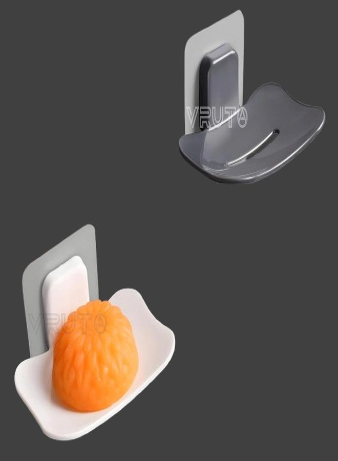 Vruta (Pack of-2) Plastic Wall Mounted Soap Dish Stand with Drain Tray, Adhesive Sponge Holder No-Drilling Soap Holder for Shower Bathroom Adhesive ((Pack of-2) Soap Stand (White)) - Image 2