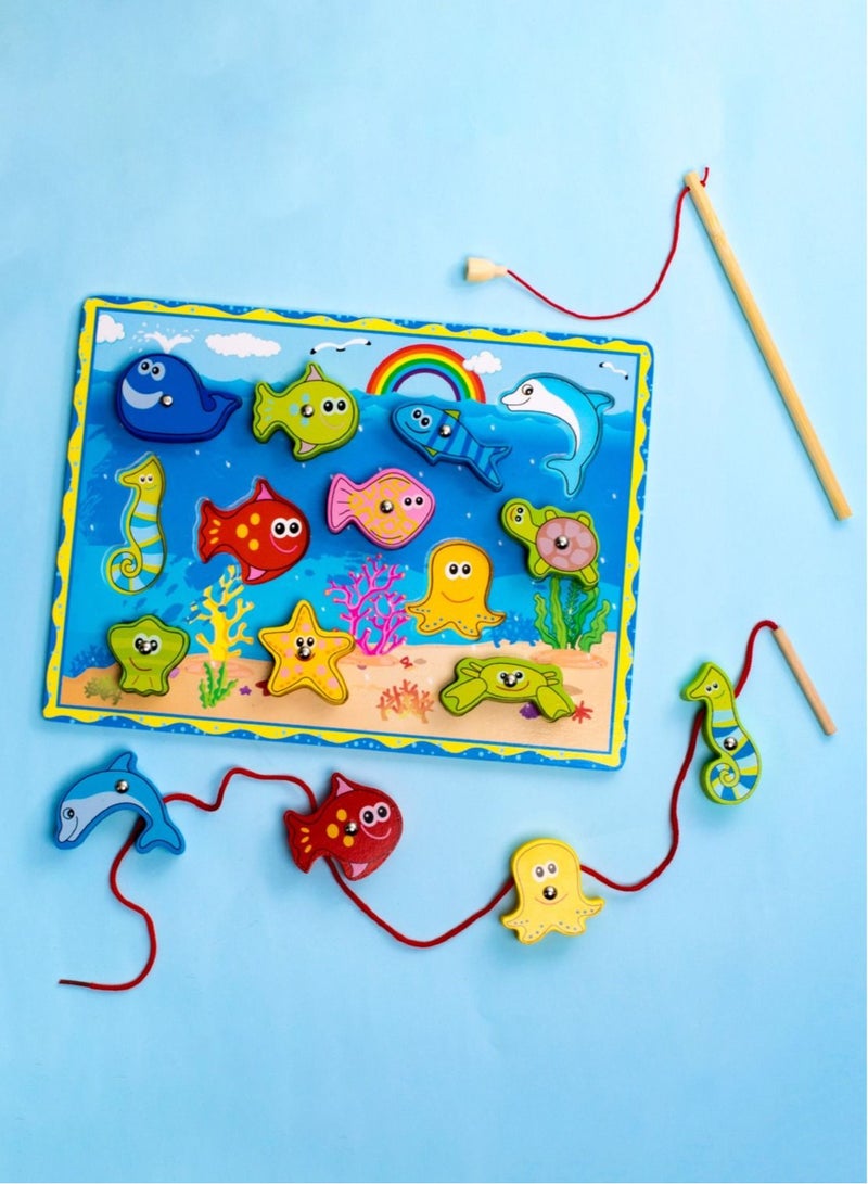 رالي لعبة صيد السمك الخشبية المغناطيسية ذات القطب المزدوج الممتعة للأطفال - Image 1