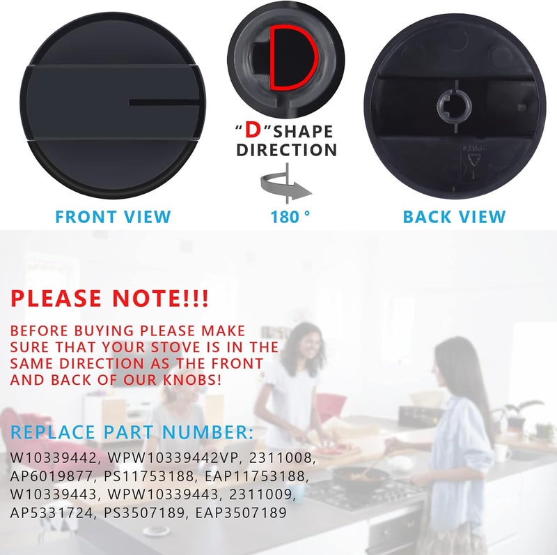 TURNEGOO مقبض موقد غاز W10339442، عنصر تحكم في موقد الطهي، لون أسود، قابل للاستبدال، متوافق مع أفران ومواقد غاز من شركة Whirlpool، يحل محل WPW10339442 PS11753188 (عبوة واحدة). - Image 2