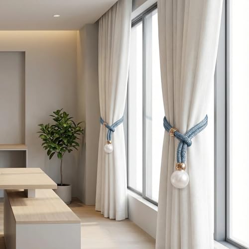 SUSOYAOCHEN 2 Pack Curtain Tiebacks Handmade Decorative Curtain Holdbacks Rope Outdoor Farmhouse Tie Backs for Curtains Curtain Holders for Drapes Home Office Hotel Decor (Blue) - Image 2