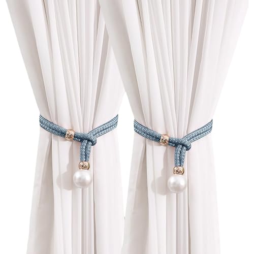 SUSOYAOCHEN 2 Pack Curtain Tiebacks Handmade Decorative Curtain Holdbacks Rope Outdoor Farmhouse Tie Backs for Curtains Curtain Holders for Drapes Home Office Hotel Decor (Blue) - Image 1