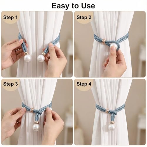SUSOYAOCHEN 2 Pack Curtain Tiebacks Handmade Decorative Curtain Holdbacks Rope Outdoor Farmhouse Tie Backs for Curtains Curtain Holders for Drapes Home Office Hotel Decor (Blue) - Image 3