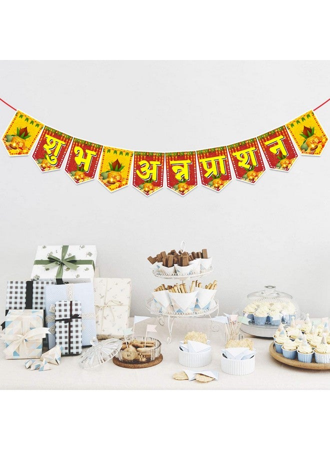 Zyozique ® Annaprasanam Paper Banner, Annaprasanam Paper Bunting Banner Hindi Font Shubh Annaprashan Yellow & Red Color Font, Annaprashan Decoration Item, - Image 5