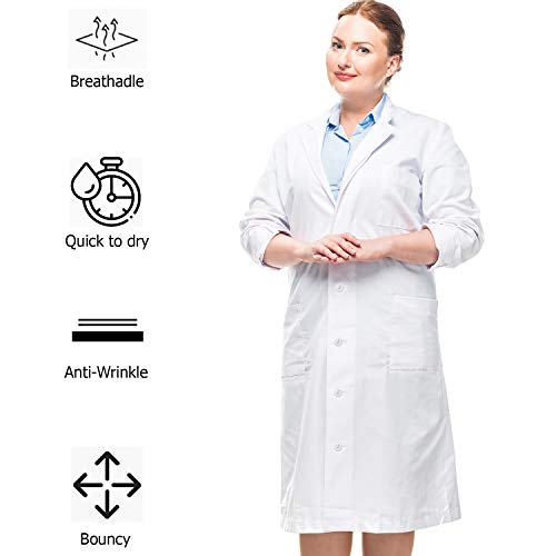 TALVANIA Women’s Lab Coat White Long Sleeve Coats Laboratory Doctor Nurse Uniform (Medium) - Image 5