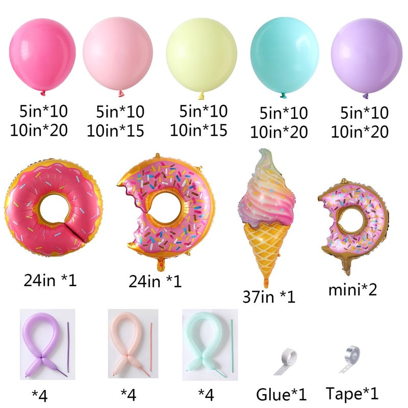 UAEYW Pastel Donut Balloon Arch Garland Kit,159Pcs Macaron Color Rainbow Balloons Ice Cream Foil Balloons for Girls Donut Grow Up Sweet One Candyland 67 Birthday Party Baby Shower Two Sweet Decorations - Image 2