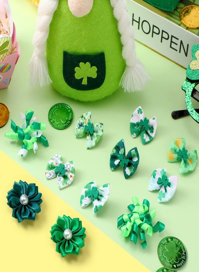 MTLEE 50 Pcs St. Patrick's Day Dog Bows Dog Hair Bows Green Clover Pattern with Rubber Bands Puppy Yorkie Cat Rabbits Butterfly Topknot Rhinestone Pearl Girl Accessories - Image 4