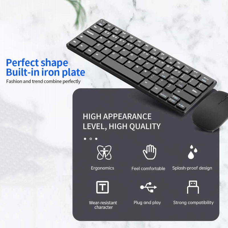 Wireless Keyboard: 64-Key Black Compact Design - Reliable 2.4GHz 10-Meter Connection Ergonomic Portable Keyboard for Office Gaming Multi-Device Use - Image 3