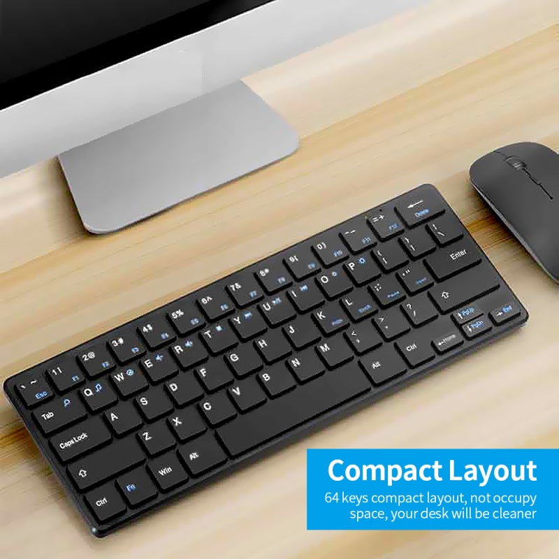 Wireless Keyboard: 64-Key Black Compact Design - Reliable 2.4GHz 10-Meter Connection Ergonomic Portable Keyboard for Office Gaming Multi-Device Use - Image 4