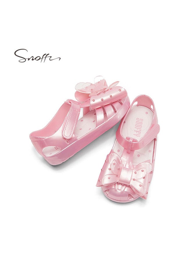 Snoffy Children's Sandals, Girls' Summer Fashion, Little Girls' Bow-tie Closed-toe Soft-soled Jelly Shoes, Mirror Pink, Size 26 - Image 2