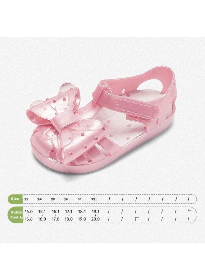 Snoffy Children's Sandals, Girls' Summer Fashion, Little Girls' Bow-tie Closed-toe Soft-soled Jelly Shoes, Mirror Pink, Size 26 - Image 4