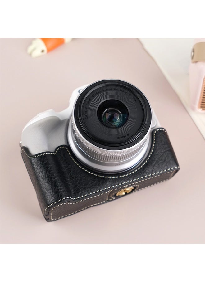 Generic Suitable For Canon R10 Camera Bag R50 Camera Protective Case R100 Protective Case Retro Leather Case Micro Single Crosbody Bag-Color:D: R50/r100 Li Grain (black) Single Base, Free Screen Tempered Film  - Image 1