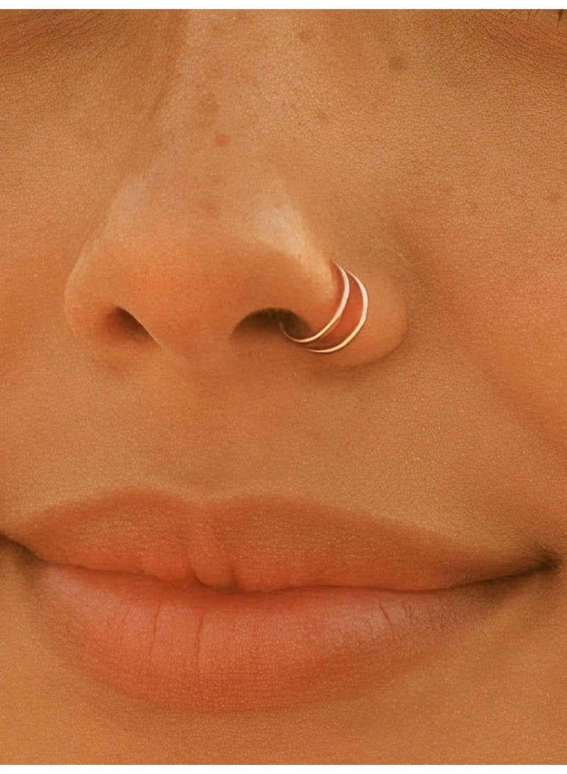 Fake Nose Rings 3 Pieces 8mm No Piercing Hoop Clips for Nose Septum and Lip 2 Silver and 1 Gold Tone - Image 2