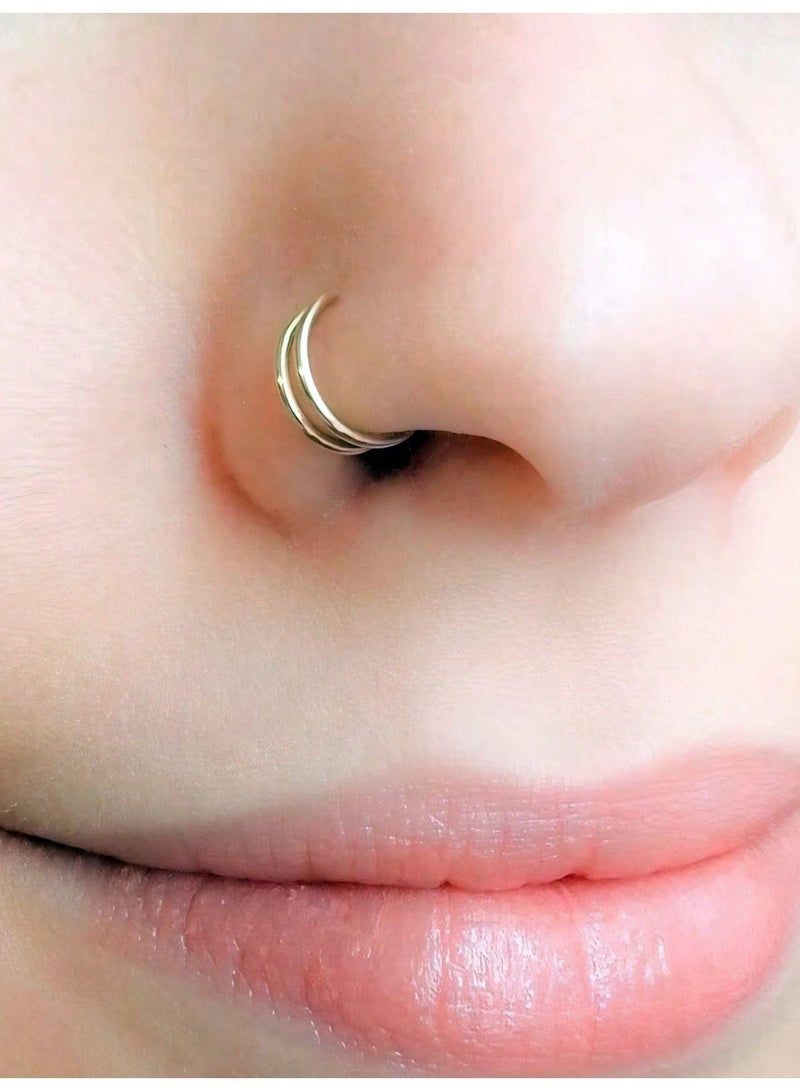 Fake Nose Rings 3 Pieces 8mm No Piercing Hoop Clips for Nose Septum and Lip 2 Silver and 1 Gold Tone - Image 5