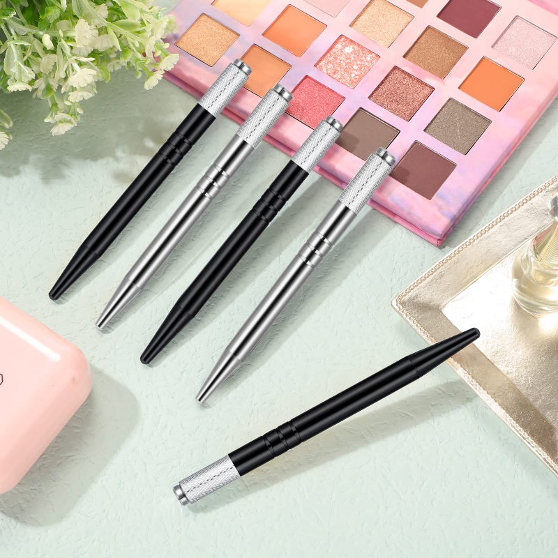 Chumia 10 Pieces Microblading Pens Manual Eyebrow Microblade Pens Aluminum Hand Tools Light Manual Holder for Makeup Supplies Salons,2 Colors(Silver, Black) - Image 4