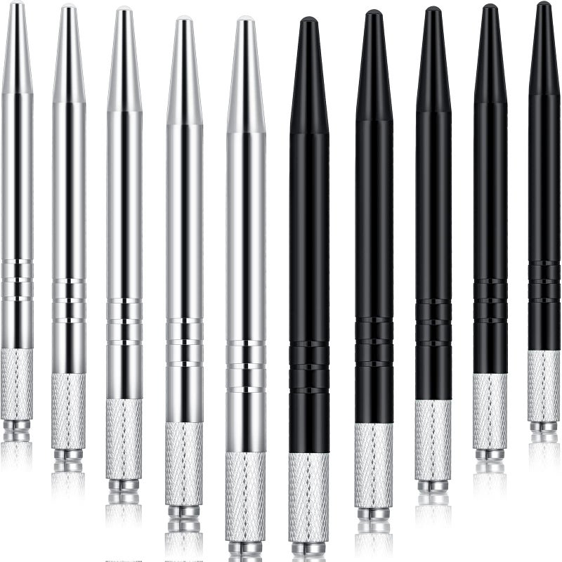 Chumia 10 Pieces Microblading Pens Manual Eyebrow Microblade Pens Aluminum Hand Tools Light Manual Holder for Makeup Supplies Salons,2 Colors(Silver, Black) - Image 1