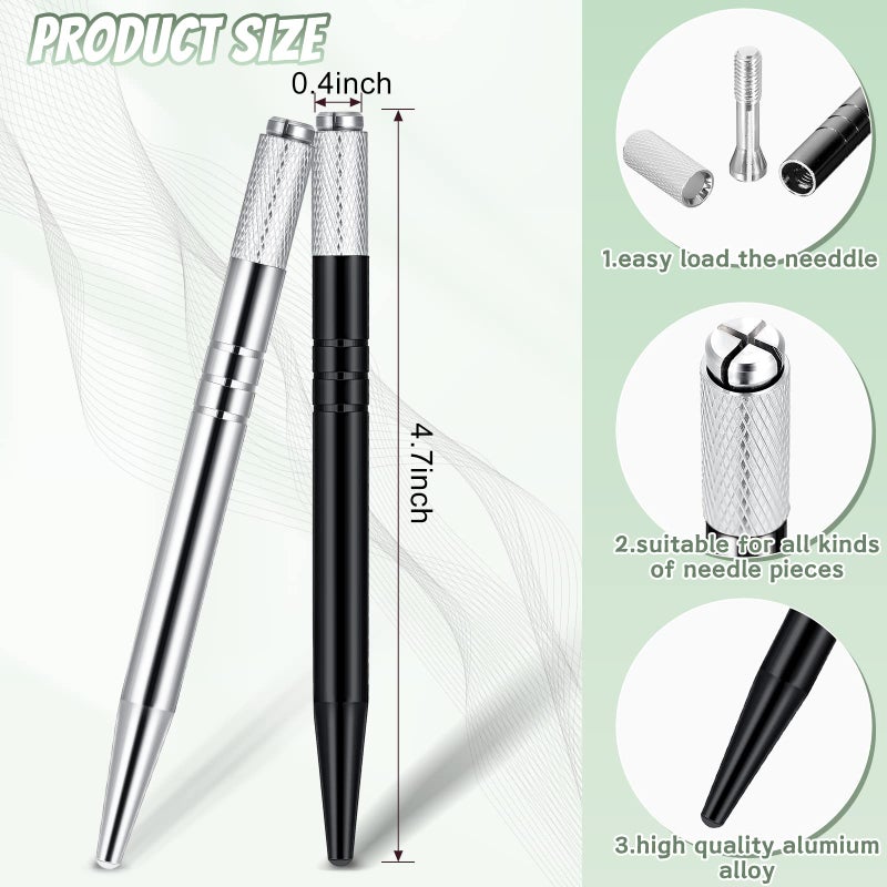 Chumia 10 Pieces Microblading Pens Manual Eyebrow Microblade Pens Aluminum Hand Tools Light Manual Holder for Makeup Supplies Salons,2 Colors(Silver, Black) - Image 2