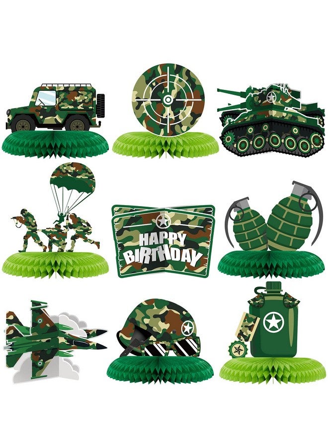 Tinlade 9 Pieces Army Party Decorations Camouflage Birthday Party Decorations Military Honeycomb Centerpieces For Tables Decorations For Boys Girls Birthday Party Baby Shower Supplies Decor Photo Prop - Image 1