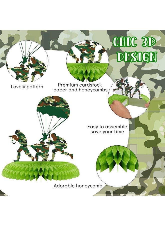 Tinlade 9 Pieces Army Party Decorations Camouflage Birthday Party Decorations Military Honeycomb Centerpieces For Tables Decorations For Boys Girls Birthday Party Baby Shower Supplies Decor Photo Prop - Image 3
